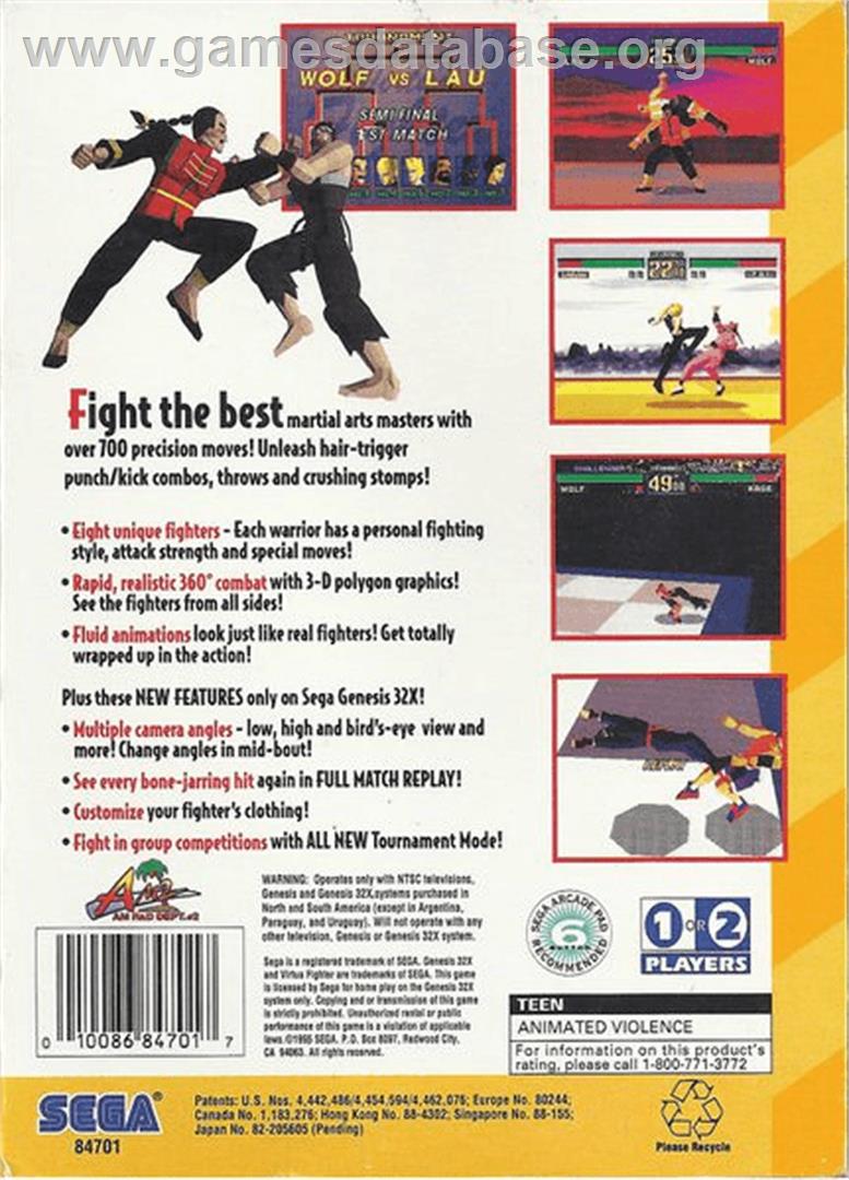 Virtua Fighter - Sega 32X - Artwork - Box Back