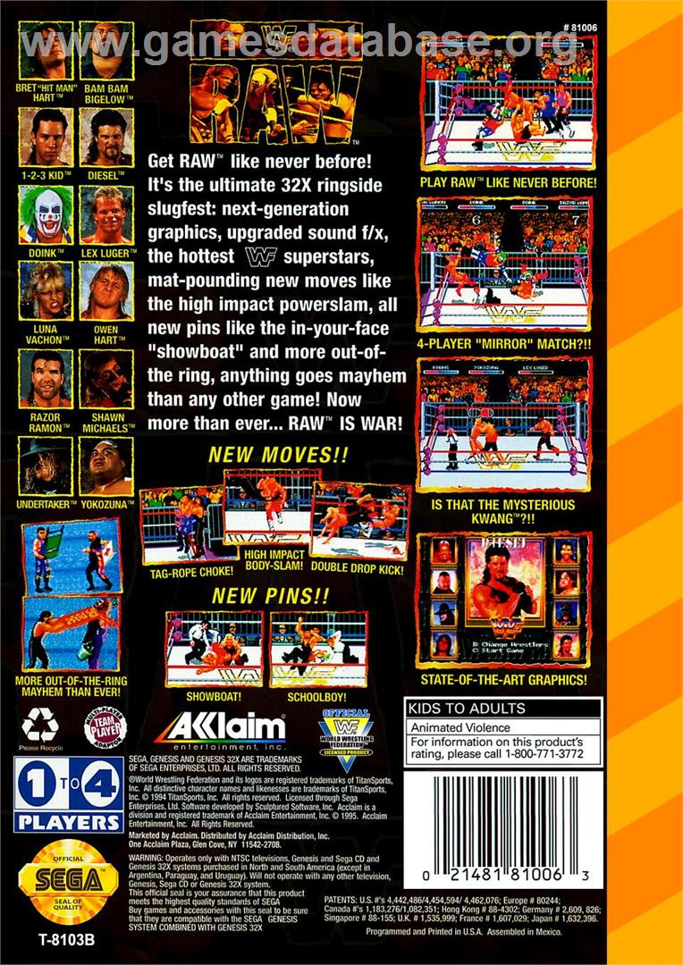 Wwf Raw - Sega 32X - Artwork - Box Back