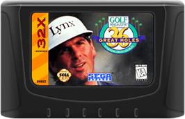 Cartridge artwork for Golf Magazine: 36 Great Holes Starring Fred Couples on the Sega 32X.