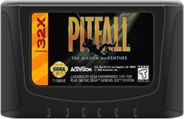 Cartridge artwork for Pitfall - The Mayan Adventure on the Sega 32X.