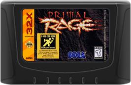Cartridge artwork for Primal Rage on the Sega 32X.
