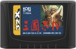 Cartridge artwork for Sangokushi 4 on the Sega 32X.