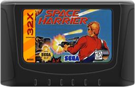 Cartridge artwork for Space Harrier on the Sega 32X.