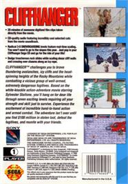 Box back cover for Cliffhanger on the Sega CD.