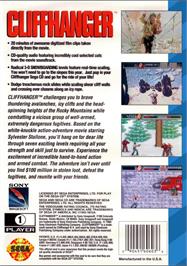 Box back cover for Cliffhanger on the Sega CD.