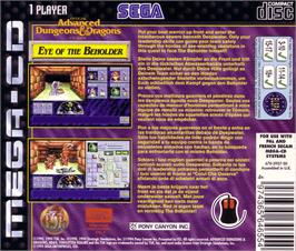 Box back cover for Eye of the Beholder on the Sega CD.