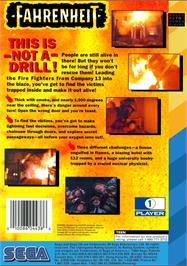 Box back cover for Fahrenheit on the Sega CD.