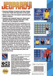 Box back cover for Jeopardy! on the Sega CD.