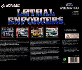 Box back cover for Lethal Enforcers on the Sega CD.