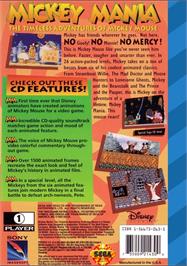 Box back cover for Mickey Mania - The Timeless Adventures Of Mickey Mouse on the Sega CD.