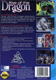 Box back cover for Rise of the Dragon on the Sega CD.
