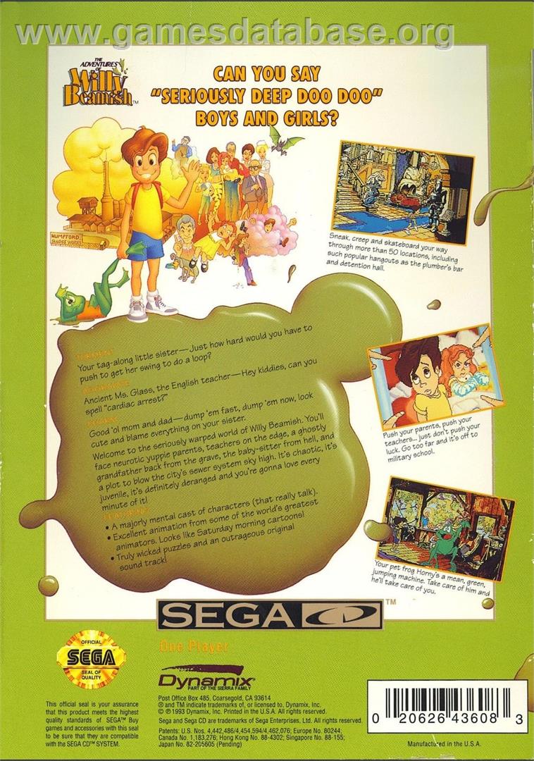 Adventures Of Willy Beamish, The - Sega CD - Artwork - Box Back