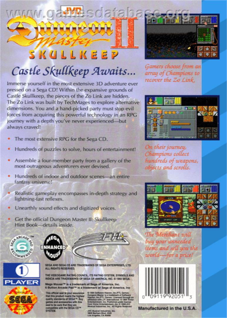 Dungeon Master II: The Legend of Skullkeep - Sega CD - Artwork - Box Back