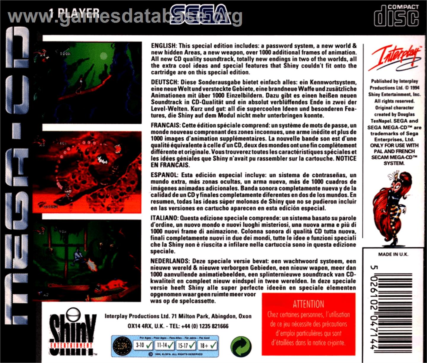 Earthworm Jim Special Edition - Sega CD - Artwork - Box Back