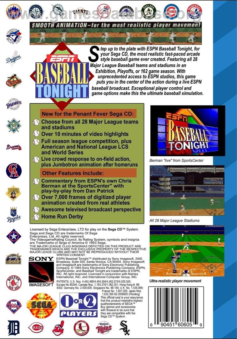 Espn Baseball Tonight - Sega CD - Artwork - Box Back