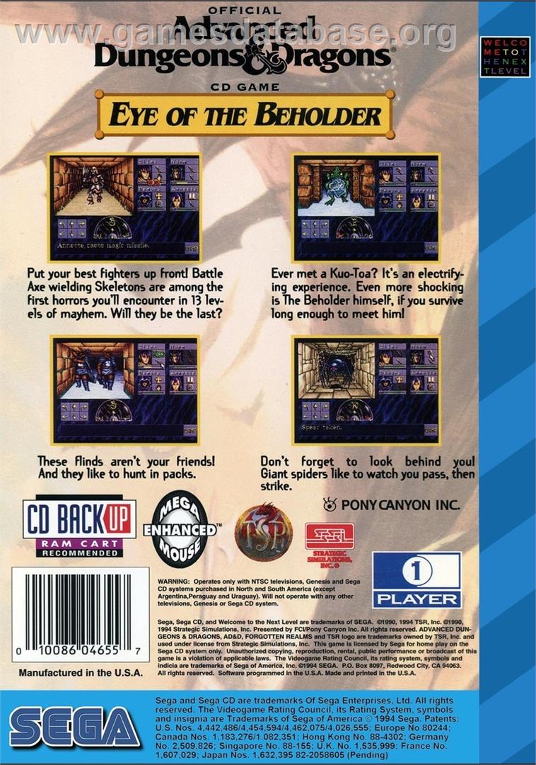 Eye of the Beholder - Sega CD - Artwork - Box Back