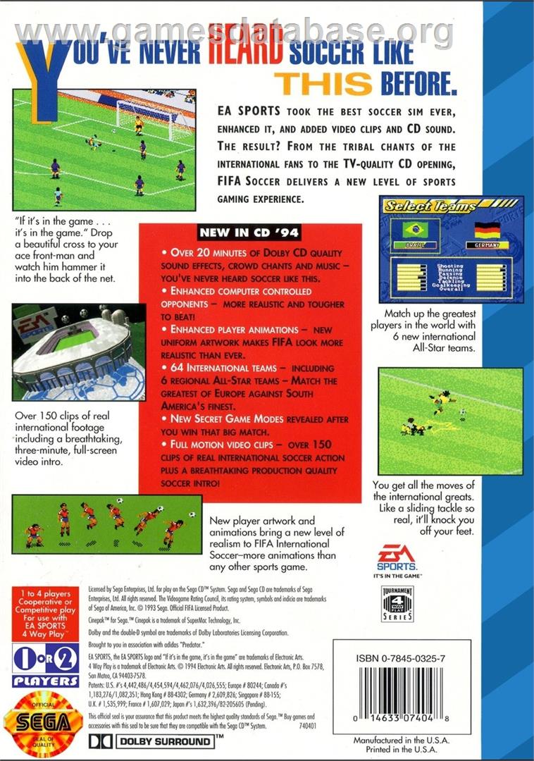 Fifa International Soccer - Championship Edition - Sega CD - Artwork - Box Back