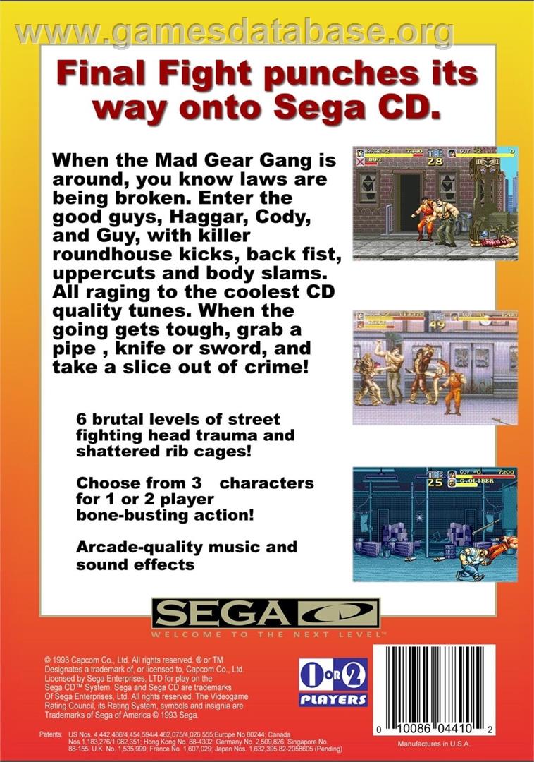 Final Fight Cd - Sega CD - Artwork - Box Back