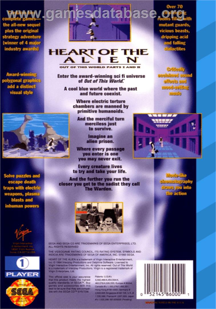 Heart of the Alien: Out of this World parts I and 2 - Sega CD - Artwork - Box Back