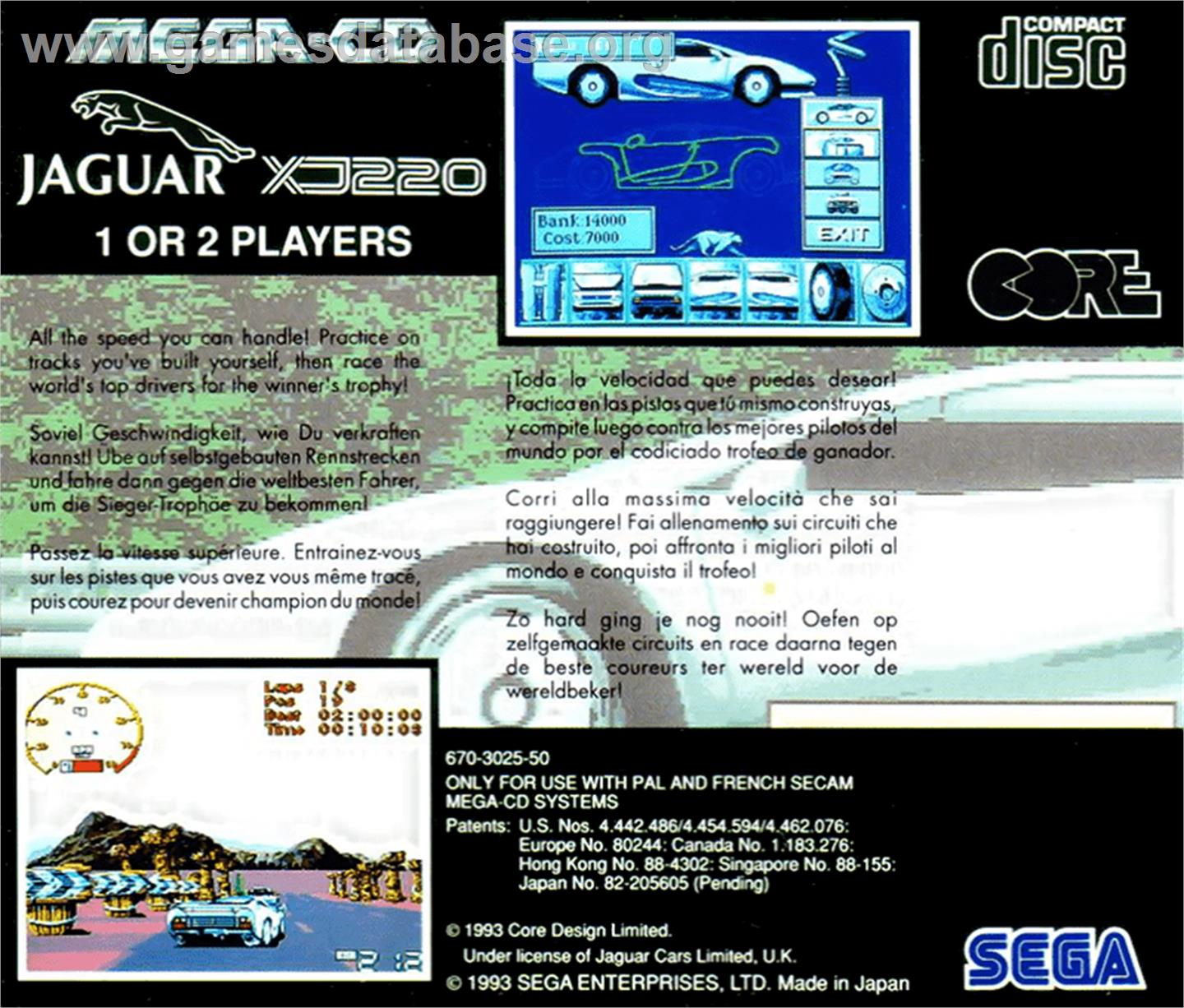 Jaguar XJ220 - Sega CD - Artwork - Box Back