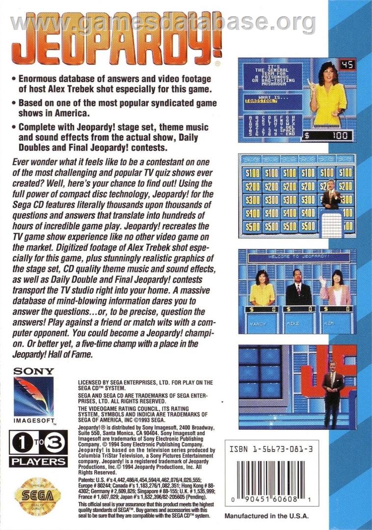 Jeopardy! - Sega CD - Artwork - Box Back