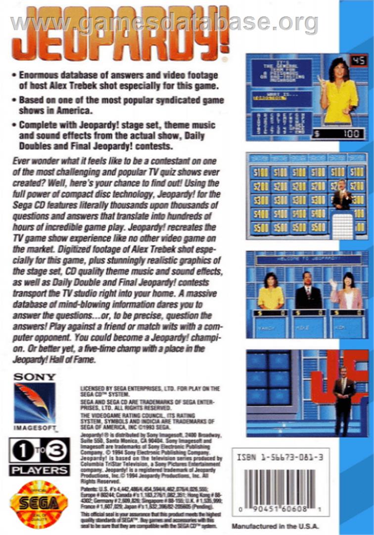 Jeopardy - Sega CD - Artwork - Box Back