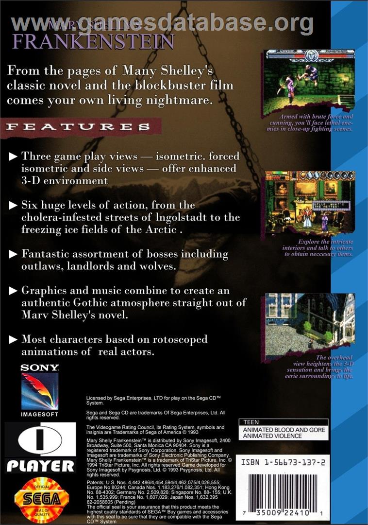 Mary Shelley's Frankenstein - Sega CD - Artwork - Box Back