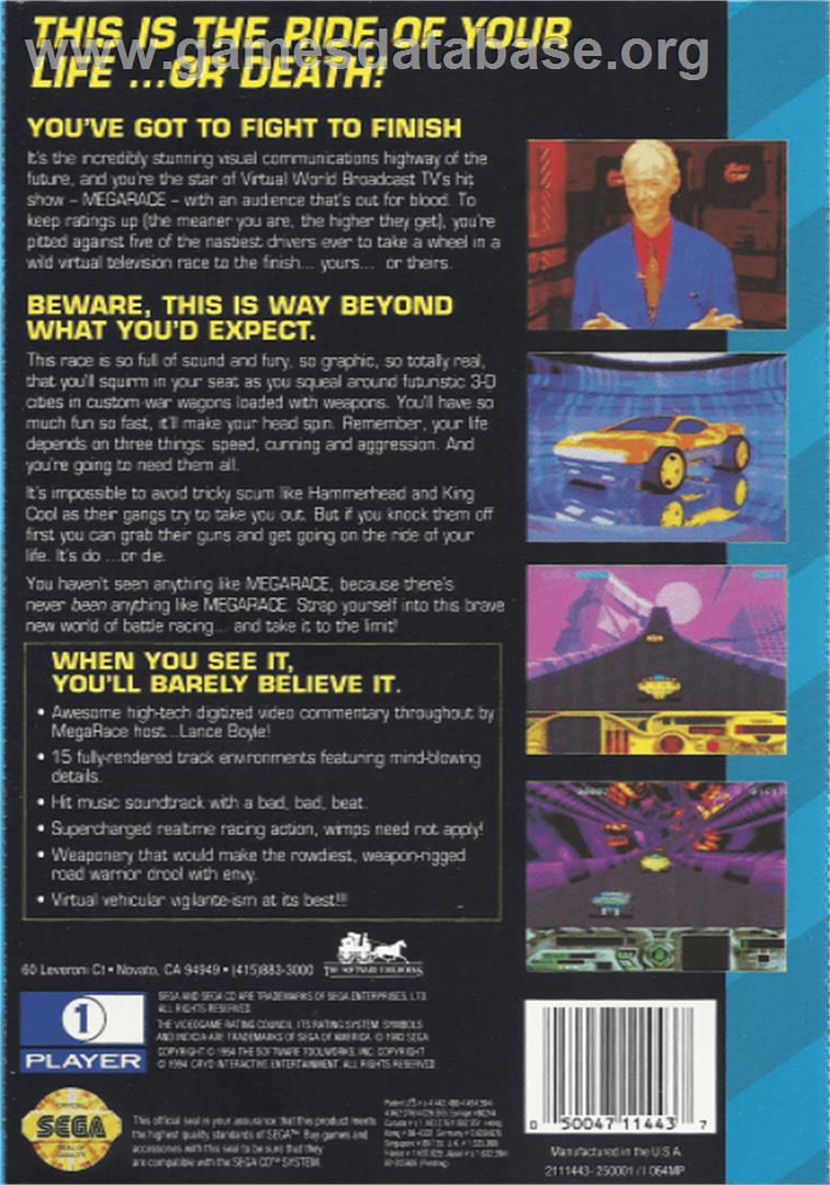 MegaRace - Sega CD - Artwork - Box Back