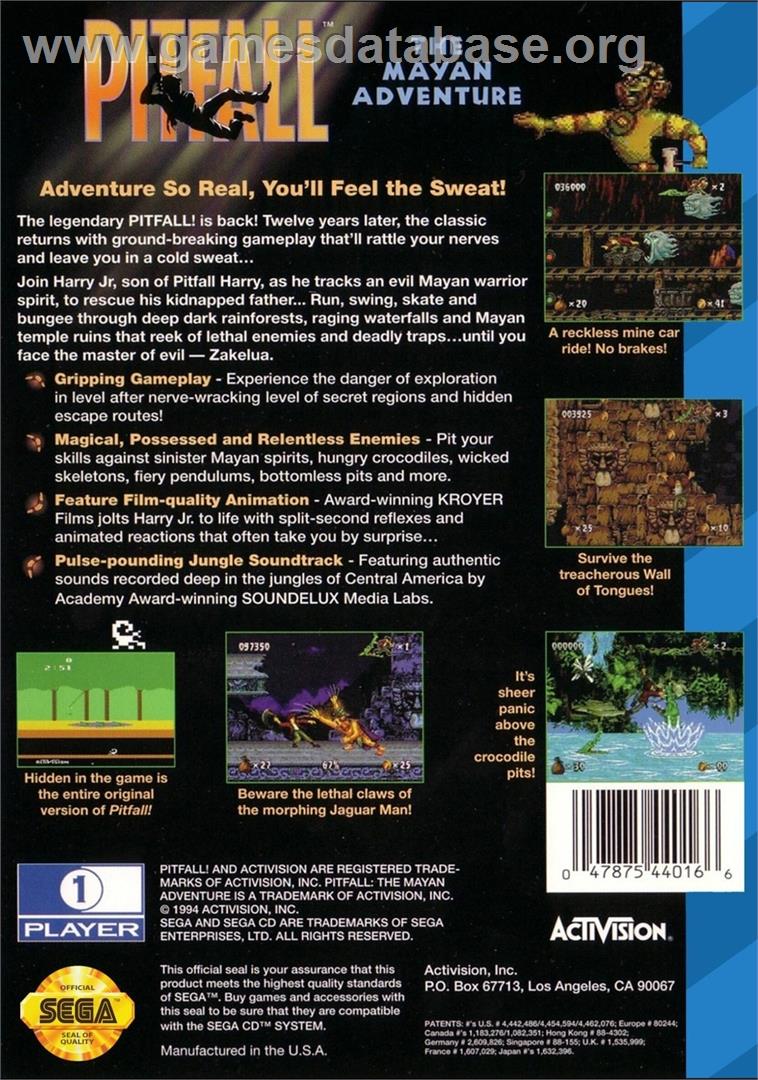 Pitfall - The Mayan Adventure - Sega CD - Artwork - Box Back