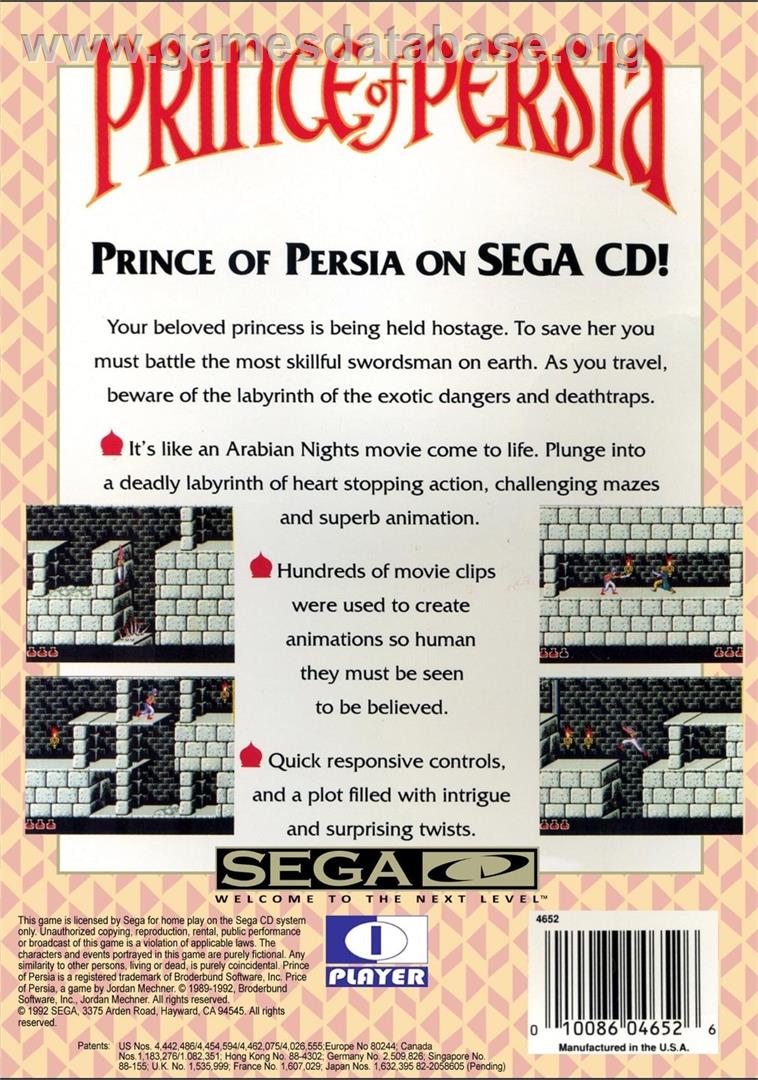 Prince Of Persia - Sega CD - Artwork - Box Back