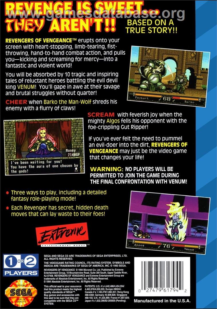 Revengers of Vengeance - Sega CD - Artwork - Box Back
