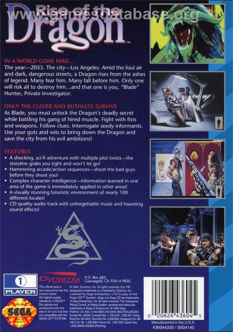 Rise Of The Dragon - Sega CD - Artwork - Box Back