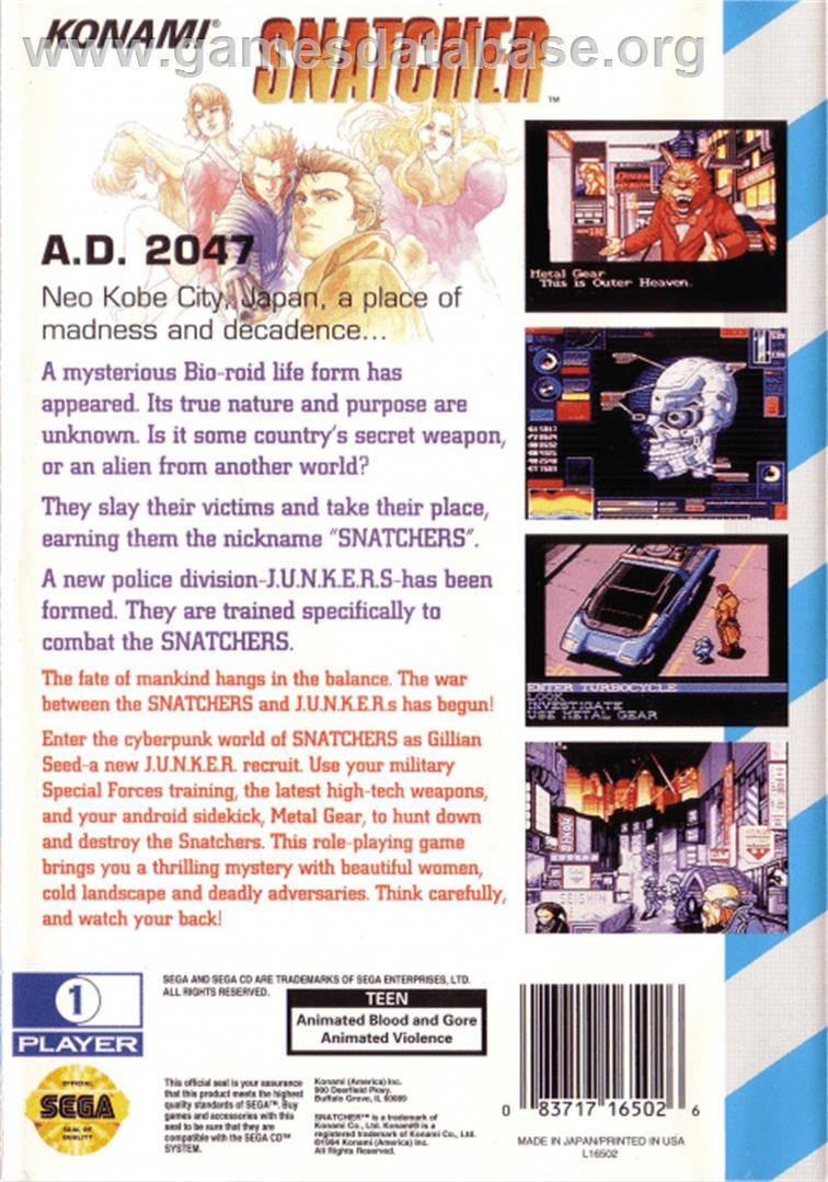 Snatcher - Sega CD - Artwork - Box Back