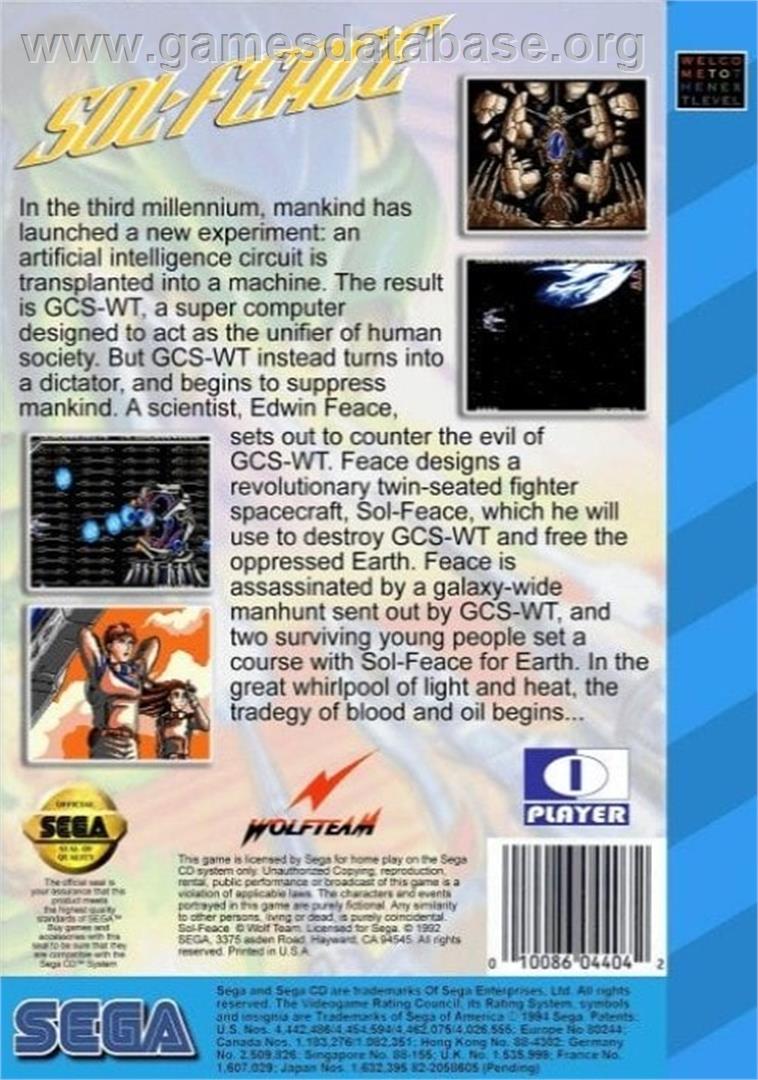 Sol-feace - Sega CD - Artwork - Box Back