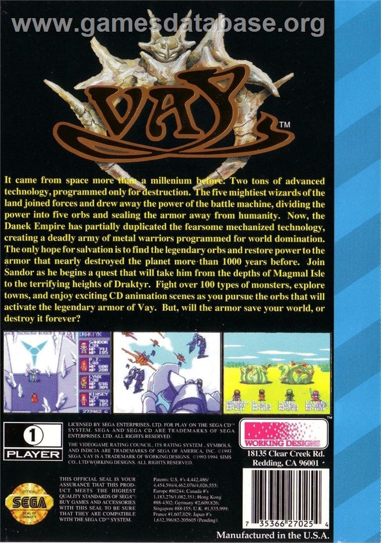 Vay - Sega CD - Artwork - Box Back