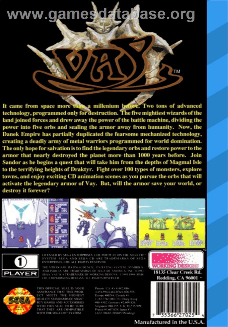 Vay - Sega CD - Artwork - Box Back