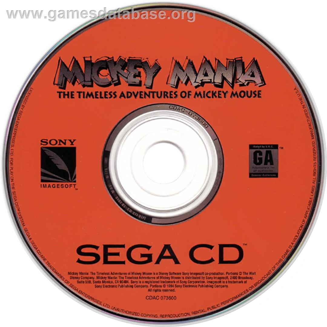 Mickey Mania - The Timeless Adventures Of Mickey Mouse - Sega CD - Artwork - CD