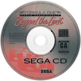 Cartridge artwork for Formula 1 World Championship: Beyond the Limit on the Sega CD.