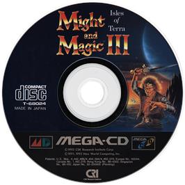 Cartridge artwork for Might And Magic 3 - Isles Of Terra on the Sega CD.