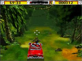 In game image of Cadillacs and Dinosaurs: The Second Cataclysm on the Sega CD.