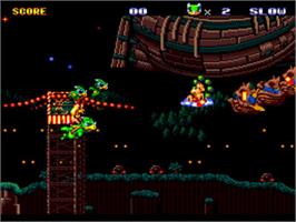 In game image of Keio Flying Squadron on the Sega CD.