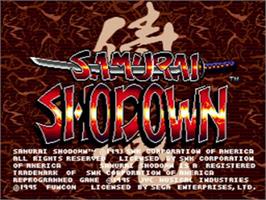 Title screen of Samurai Shodown on the Sega CD.