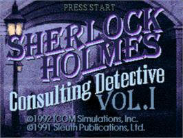 Title screen of Sherlock Holmes: Consulting Detective on the Sega CD.