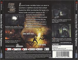 Box back cover for Alone in the Dark: The New Nightmare on the Sega Dreamcast.