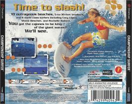 Box back cover for Championship Surfer on the Sega Dreamcast.
