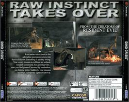 Box back cover for Dino Crisis on the Sega Dreamcast.