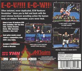 Box back cover for ECW Hardcore Revolution on the Sega Dreamcast.