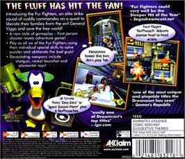 Box back cover for Fur Fighters on the Sega Dreamcast.