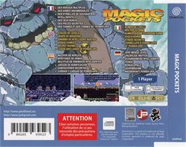 Box back cover for Magic Pockets on the Sega Dreamcast.
