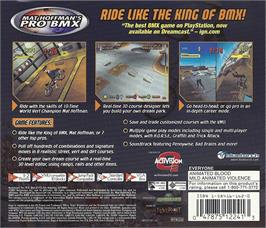 Box back cover for Mat Hoffman's Pro BMX on the Sega Dreamcast.